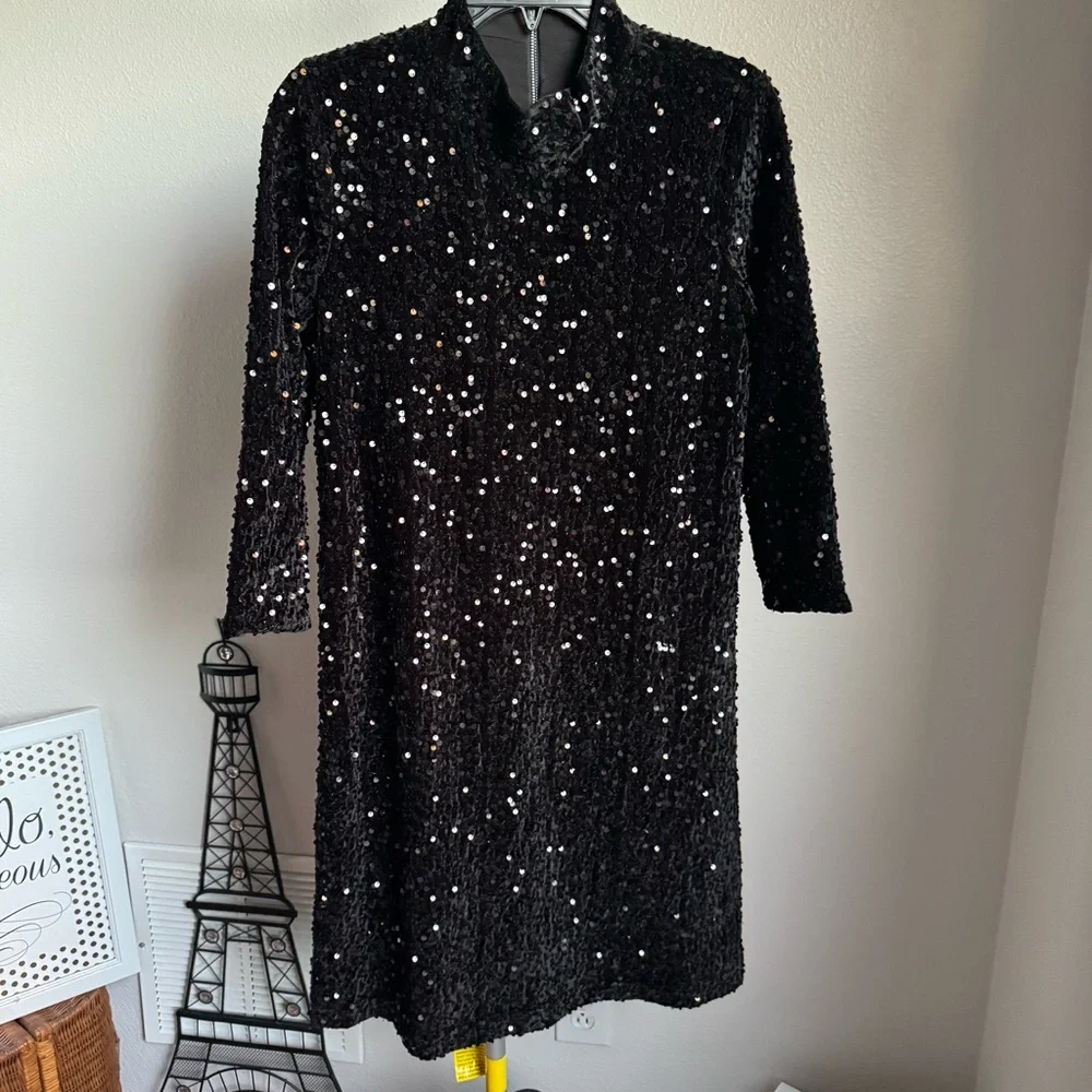 NWT J.McLaughlin Leeza Mini Black Sequin Shirt Dress Sz S - Picture 2 of 8